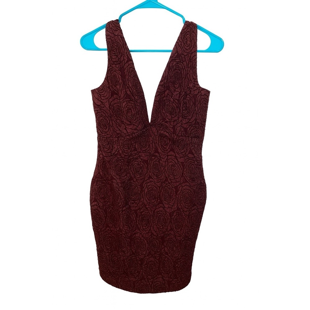 Siena Women's Dress Size 6 Burgundy Rose Jacquard Deep V Sleeveless Cocktail - Picture 3 of 5